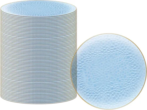 Vista 48 de PARTY BARGAINS Placas de carga de 13 pulgadas, paquete de 4, borde dorado transparente, cargadores desechables resistentes para comedor elegante Un