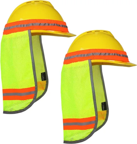 Vista 12 de Evridwear Protector solar de cuello de alta visibilidad con rayas reflectantes, sombra de seguridad con banda elástica de malla transpirable