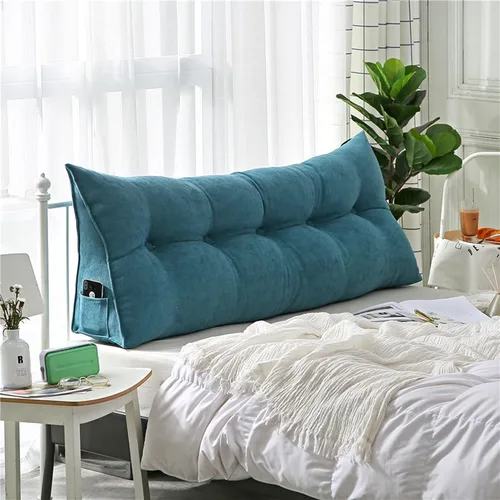 Vista 9 de Almohada grande con respaldo para cabecero, almohada de lectura, soporte de terciopelo, funda extraíble triangular para cama, sofá, cama doble Beige