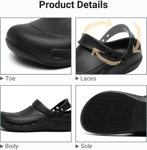 Vista 5 de Zapatos de chef antideslizantes para hombre, zapatos impermeables para trabajo de enfermería para servicio de alimentos, restaurante, cocina