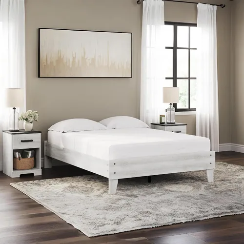 Vista 2 de Signature Design by Ashley - Base de cama con plataforma de granja casual Shawburn, tamaño matrimonial, cal desgastada