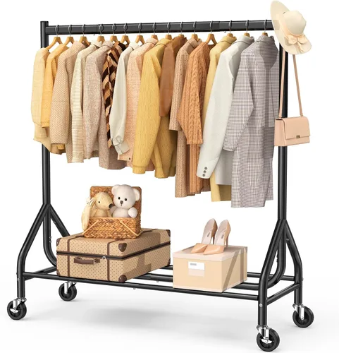 Vista 15 de EAGMAK - Perchero resistente para ropa con capacidad de carga de 420 LBS, perchero enrollable para ropa con ruedas bloqueables, perchero de metal