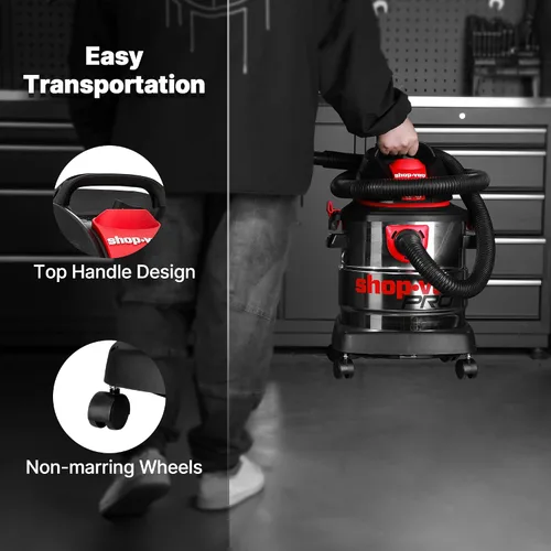 Vista 7 de Shop-Vac Aspiradora húmeda/seca de 5 galones y 4.5 HP de pico, tanque de acero inoxidable, aspiradora de taller portátil con filtro, manguera