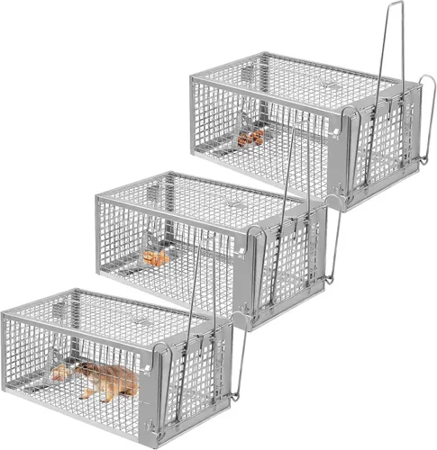 Vista 10 de Trampas humanas para ratas, captura y liberación en vivo para interiores y exteriores, jaula de roedores para ardillas, ratones, ratas pequeñas