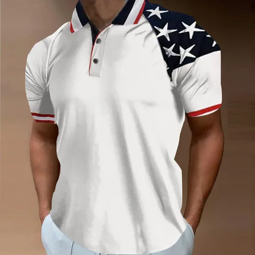 Vista 3 de Polo para hombre, 4 de julio, con estampado de bandera americana patriótica, manga corta, camiseta patriótica gráfica
