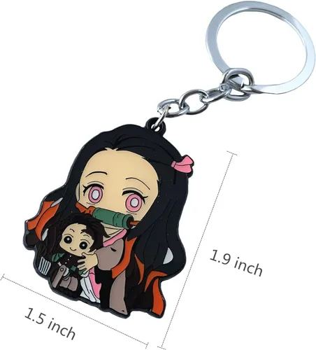 Vista 2 de Llavero Demon Slaye, llavero de aleación de zinc respetuoso con el medio ambiente, regalo de anime para niños, niñas y mujeres