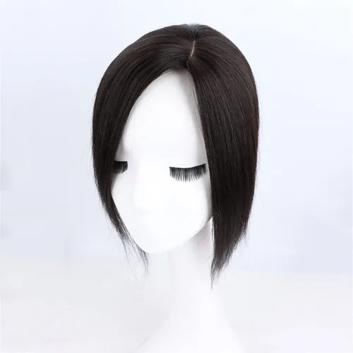 Vista 7 de Base de seda recta Cabello humano Topper de una pieza parte lateral parte frontal cierre con clips (7.9 in/parte izquierda negro)