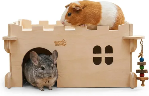 Vista 11 de Casa Castillo YKD para Chinchilla, Escondite de Animales Pequeños para Chinchilla, Conejo, Erizo o Ratón, Hábitat Ventilado de Madera para Conejo