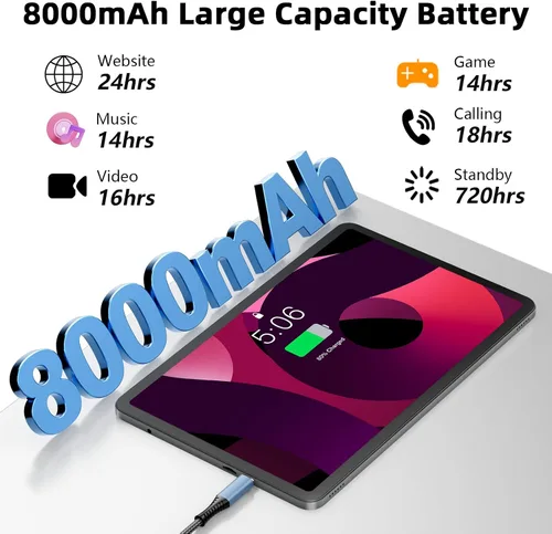 Vista 17 de Tablet Android 16 de 12 pulgadas, 24 GB de RAM 128 GB ROM (expandible 1 TB), pantalla Full HD de 2000 × 1200 IPS, batería larga de 8000 mAh, 12+
