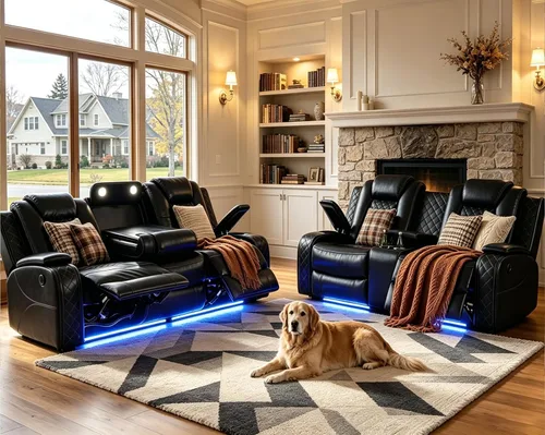 Vista 10 de Sofá reclinable de cuero con carga USB