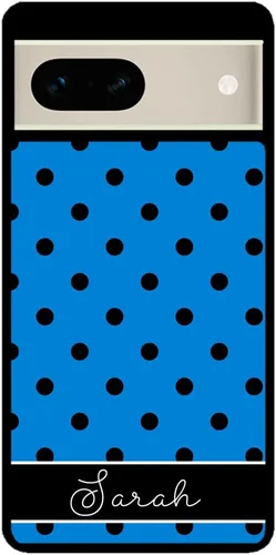 Vista 2 de Blue Black White Polka Dot Personalized Black Rubber Phone Case Compatible With Google Pixel 10, 10 Pro, 10 Pro XL, 9a, 9 Pro, Pixel 9, Pixel 9 Pro