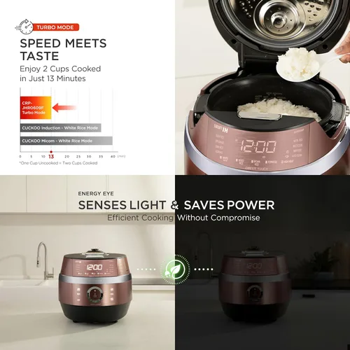 Vista 7 de CUCKOO Arrocera de alta presión de 6 tazas (sin cocinar) / 12 tazas (cocidas) con tecnología de calentamiento por inducción, arrocera versátil