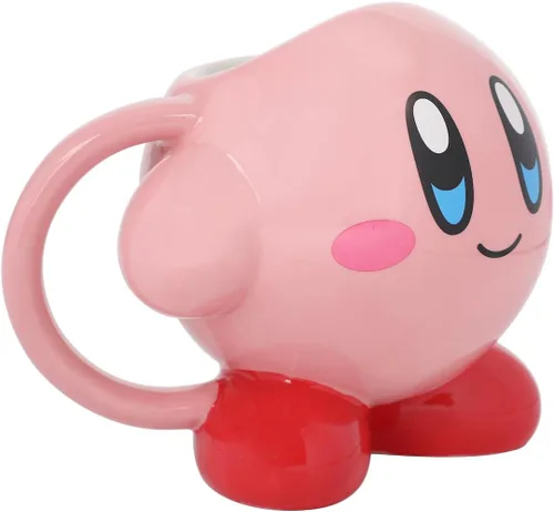 Vista 3 de Bioworld Kirby 18 Oz (532 ml) Taza de cerámica esculpida de personaje rosa
