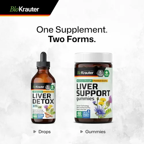 Vista 8 de BIO KRAUTER® Liver Cleanse Detox - Soporte hepático líquido vegano con cardo mariano, chanca piedra, cúrcuma, raíz de diente de león y alcachofa 700