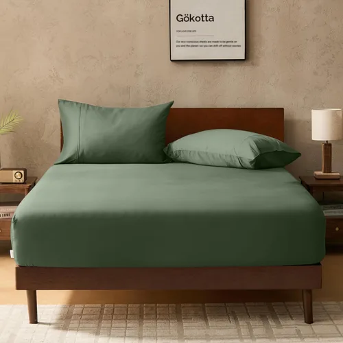 Vista 22 de Gokotta Sábana bajera ajustable y funda de almohada de rayón de bambú, sábana refrescante súper suave con 4 correas elásticas en las esquinas