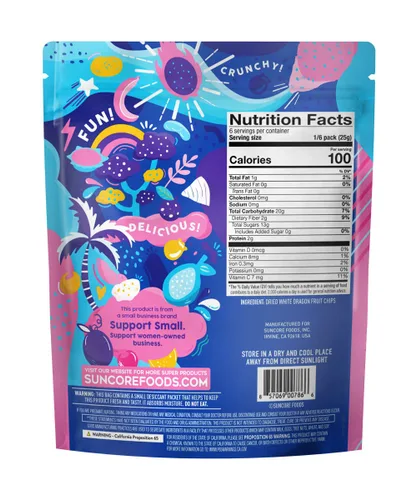 Vista 2 de Suncore Foods White Dragon Fruit Chips - Bocadillo crujiente de Pitaya de 5.32 onzas, sin gluten, sin OMG, vegano, bolsa resellable Freeze-Dried