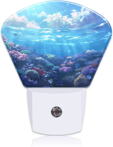 Vista 26 de Luz nocturna de amanecer sobre el mar, ondas y luz nocturna de sol enchufable a la pared con sensor de atardecer a amanecer para niños, niñas