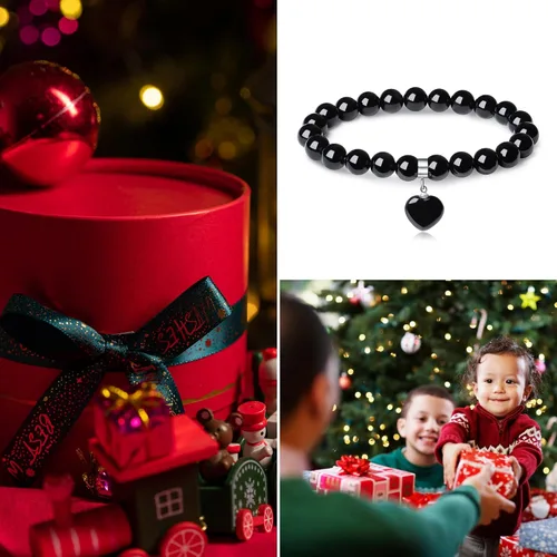 Vista 7 de XIANNVXI Pulsera de cristal curativo para mujer, pulsera de protección de cuentas de 0.315 in, pulsera con dije de corazón, pulsera elástica