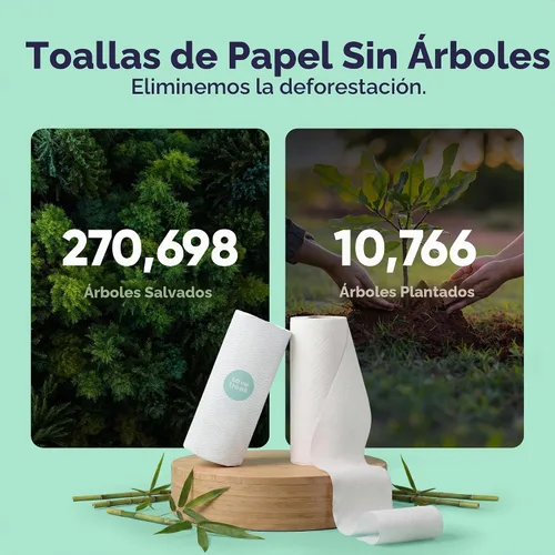 Vista 2 de Save Trees Paquete de 6 toallas de papel de bambú, 750 hojas, ultra absorbentes y duraderas, ecológicas, con certificación FSC, totalmente libres