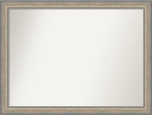 Vista 485 de Amanti Art Espejo de baño plateado para sobre el fregadero, 28 x 37 pulgadas, elegante espejo rectangular de peltre cepillado, marco de madera