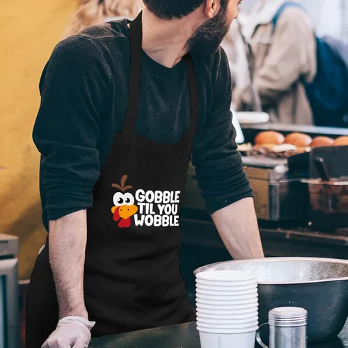 Vista 3 de Delantales de Acción de Gracias para mujeres y hombres con bolsillos, delantal de pavo Gobble Til You Wobble, regalos de parrilla de cocina