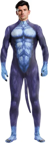 Vista 99 de Disfraz de animal para hombre con estampado de cola grande, overol peludo de elastano para cosplay, fiesta de Halloween
