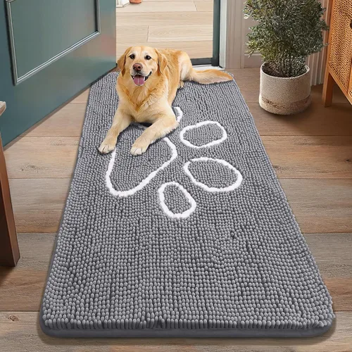 Vista 78 de Smiry Tapete para puerta de perro para patas fangosas, absorbente y Gris y negro