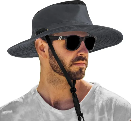 Vista 8 de SUN CUBE Sombrero de ala ancha para hombres y mujeres, protección solar UV, sombrero de safari para senderismo