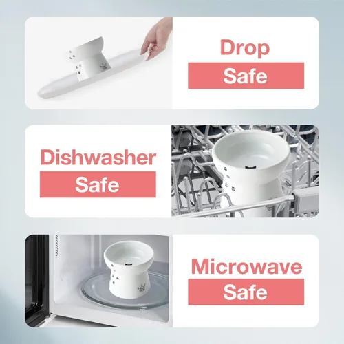 Vista 4 de Necoichi Cuenco elevado de comida para gatos sin estrés, elevado, prevención de reflujo, apto para lavavajillas y microondas, vendedor número 1