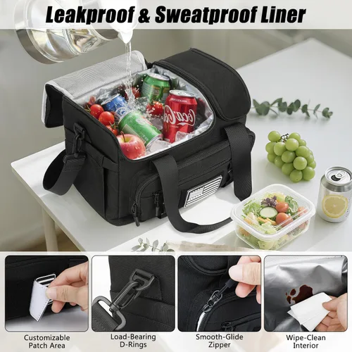 Vista 6 de Fiambrera para hombres y mujeres, bolsa de almuerzo aislada de 15 litros con compartimento caliente/frío