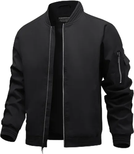 Vista 19 de Polu Chaquetas bomber para hombre con bolsillos, chaquetas cortavientos ligeras, cremallera de 2 vías, abrigo casual de negocios para otoño e