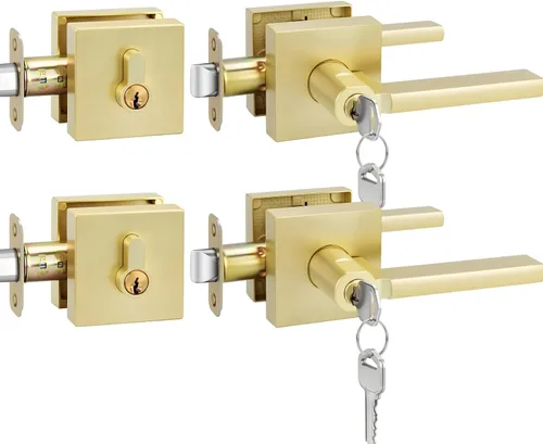 Vista 66 de Goldenwarm Manijas de puerta de oro cepillado para interiores, manijas