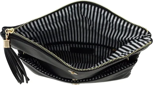 Vista 4 de Solene Bolsas de mano de sobre para mujer, billetera cruzada con borlas y correa de cadena, elegante bolso de noche