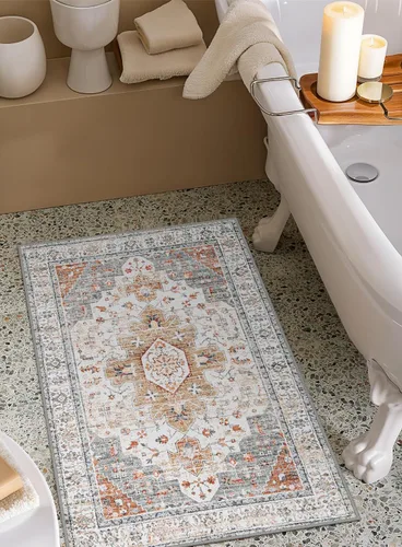 Vista 7 de Moynesa Alfombra ultra fina lavable de 2 x 3 pies, alfombra pequeña de cocina para entrada, interior, antideslizante, tapete vintage para puerta