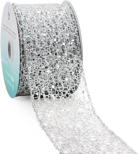 Vista 26 de Cinta con alambre de malla brillante con purpurina de 6 x 10 yardas, color negro para decoración del hogar, lazo para envolver regalos