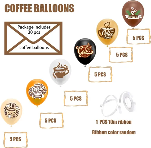 Vista 2 de 30 globos de café, 6 estilos para suministros de fiesta de café y decoraciones de cumpleaños
