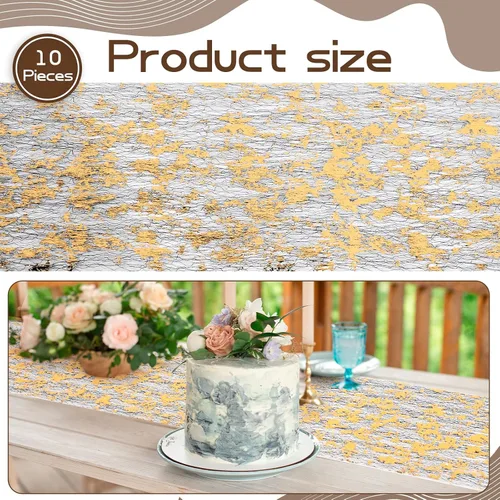 Vista 2 de Mixweer 10 caminos de mesa dorados de 11 x 110 pulgadas con lentejuelas para decoraciones de malla fina, fiestas, bodas, cumpleaños, despedidas