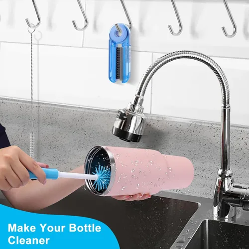 Vista 8 de Paquete de 3 cepillos limpiadores de botellas de agua, juego de limpieza para botellas de agua deportivas, biberones, vasos, cepillo limpiador