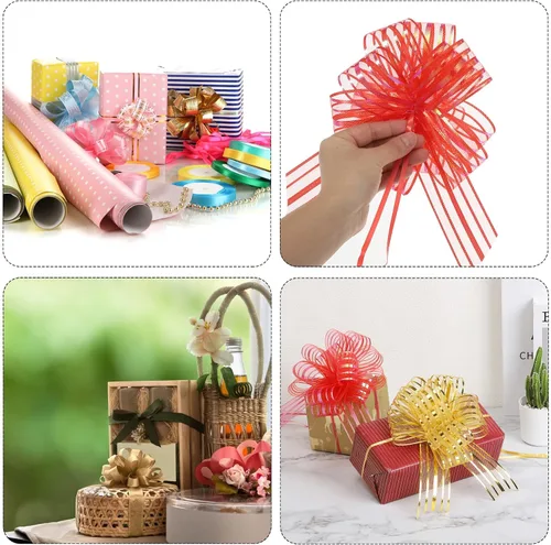 Vista 6 de MECCANIXITY 5 lazos metálicos de organza de 4 pulgadas para envolver regalos, cinta azul para cestas de boda, regalos de Navidad, día de San Valentín