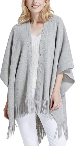 Vista 72 de Moss Rose Chal de viaje para mujer, capa tipo poncho de frente abierto para otoño e invierno