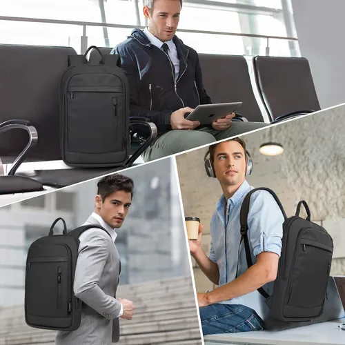 Vista 7 de Mochila de negocios para hombres antirrobo resistente al agua mochila de desplazamiento para portátil de 15.6 pulgadas para el trabajo diario, Negro