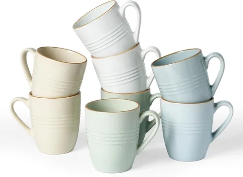 Vista 15 de Juego de Tazas de Café Famiware, Juego de 4 Tazas de 13 oz, Tazas de Gres para Café con Leche, Té Caliente, Mocha, Cacao, Capuchino, Aptas