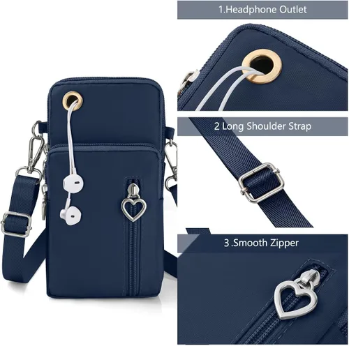 Vista 4 de Bolso cruzado para teléfono para mujer, bolso cruzado pequeño de nailon para hombro, bolso de brazo, bolso para teléfono celular, con puerto