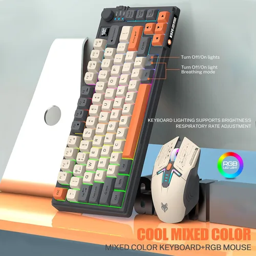 Vista 7 de 75 % Combo de Teclado y Mouse para Juegos Inalámbrico, Modo Tri BT5.0/2.4GHz/USB-C, Teclado Retroiluminado RGB + Ratón 3D 1600DPI, Batería 2000mAh