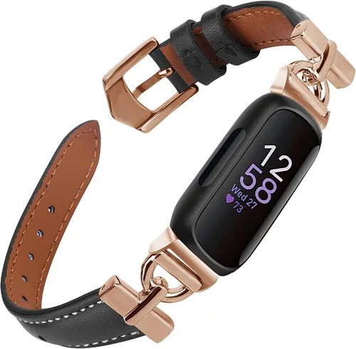 Vista 9 de Correas de cuero compatibles con Fitbit Inspire 3, correas de reloj de repuesto en forma de D, pulsera suave para Fitbit Inspire 3 Fitness Tracker