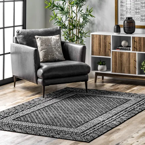 Vista 9 de nuLOOM Arabella Alfombra contemporánea con bordes, 4 x 6 pies, gris claro