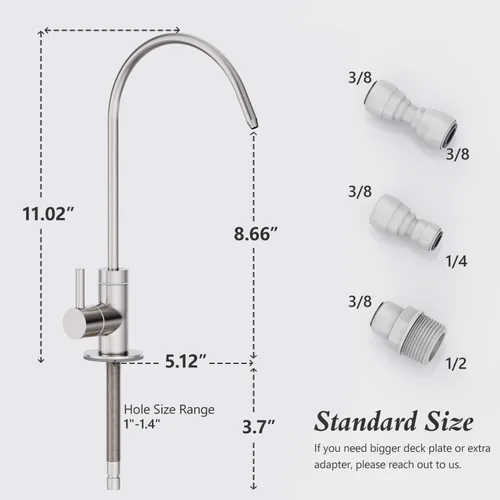 Vista 2 de GIMILI Grifo de agua potable para fregadero de cocina, grifo de filtro de agua de cocina de acero inoxidable para ósmosis inversa o sistema