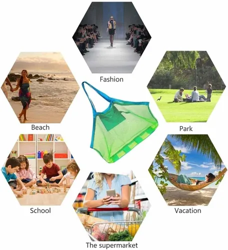 Vista 7 de SupMLC Bolsas de playa de malla extra grandes y bolsos - Sostiene juguetes, toallas, arena que no se retiene - Para juguetes de niños, mercado