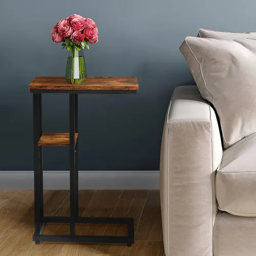 Vista 4 de Mesa auxiliar en forma de C para sofá, mesa auxiliar de sofá para espacios pequeños, mesas auxiliares delgadas para sofá cama, mesa de aperitivos