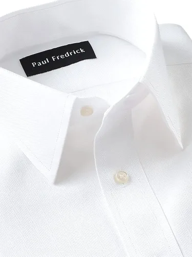 Vista 3 de Paul Fredrick Camisa de vestir de espiga de color sólido sin planchado ajuste a medida para hombre